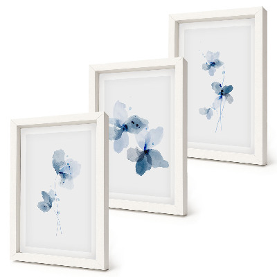 3-piece wall art set Flowers in shades of blue on a light background