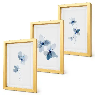 3-piece wall art set flowers in blue shades on a light background