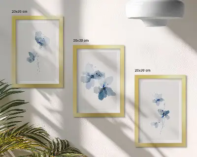 3-piece wall art set flowers in blue shades on a light background