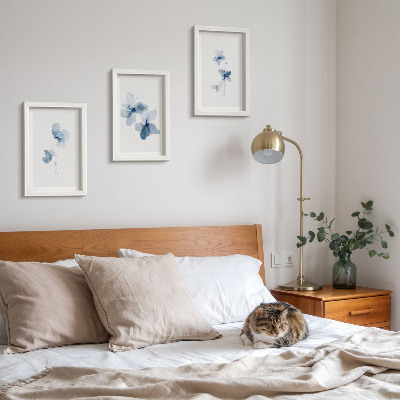 3-piece wall art set Flowers in shades of blue on a light background