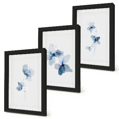3-piece wall art set flowers in blue shades on a light background