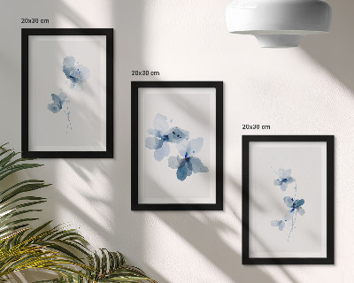 3-piece wall art set Flowers in shades of blue on a light background