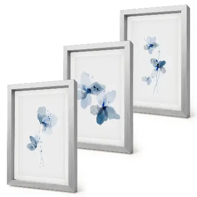 3-piece wall art set flowers in blue shades on a light background