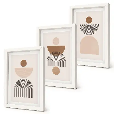 Photo frame wall with abstract shapes in shades of brown and beige