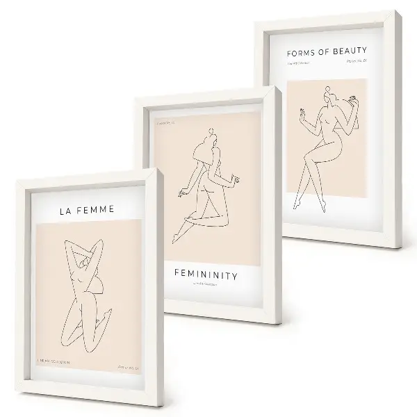 Linear silhouettes of women minimalist posters framed triptych