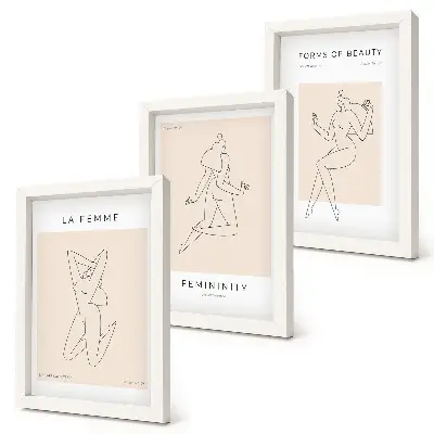 Linear silhouettes of women minimalist posters framed triptych