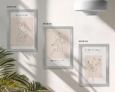 Linear silhouettes of women minimalist posters framed triptych