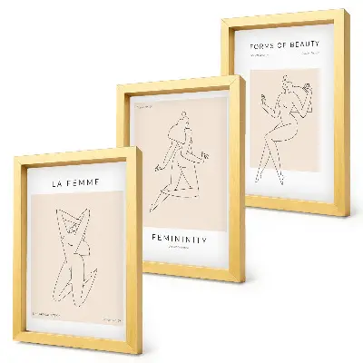 Linear silhouettes of women minimalist posters framed triptych