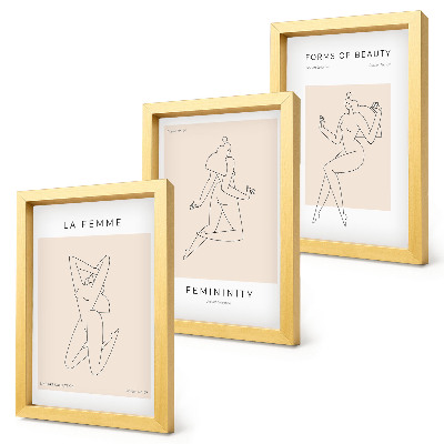 Framed triptych Linear silhouettes of women in minimalist posters