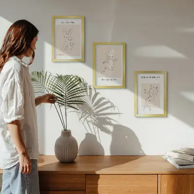 Linear silhouettes of women minimalist posters framed triptych