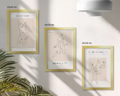 Linear silhouettes of women minimalist posters framed triptych