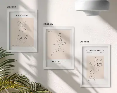 Linear silhouettes of women minimalist posters framed triptych
