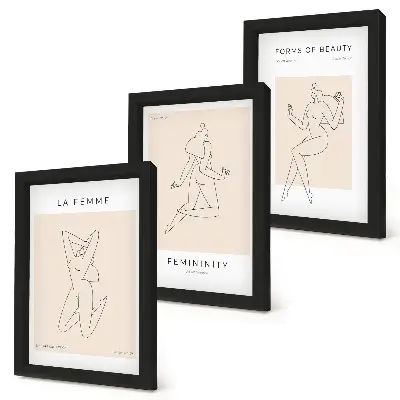 Linear silhouettes of women minimalist posters framed triptych