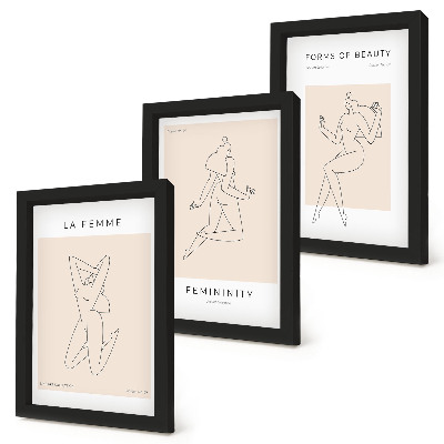 Framed triptych Linear silhouettes of women in minimalist posters