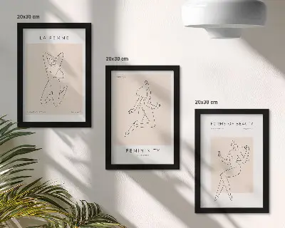 Linear silhouettes of women minimalist posters framed triptych