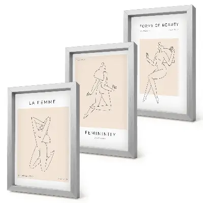 Linear silhouettes of women minimalist posters framed triptych