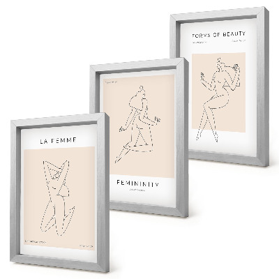 Framed triptych Linear silhouettes of women in minimalist posters