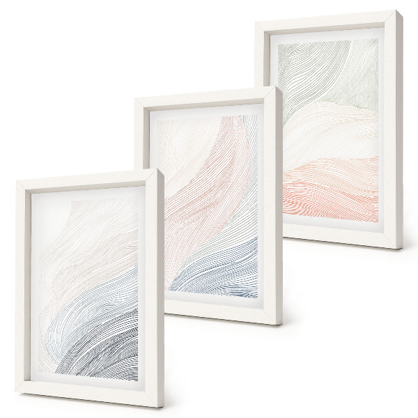 3-piece wall art set Abstract waves painting on cardboard in pastel colors