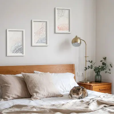 3-piece abstract waves wall art set painted on cardboard in pastel colors