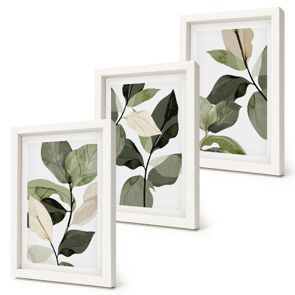 Framed triptych Painted delicate boho plant leaves