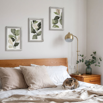 Framed triptych Painted delicate boho plant leaves