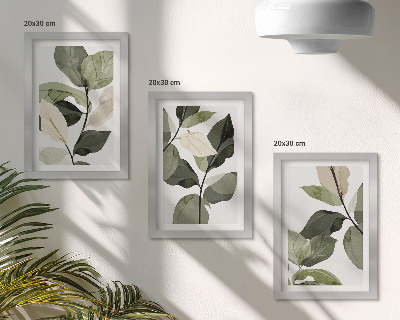 Framed triptych Painted delicate boho plant leaves