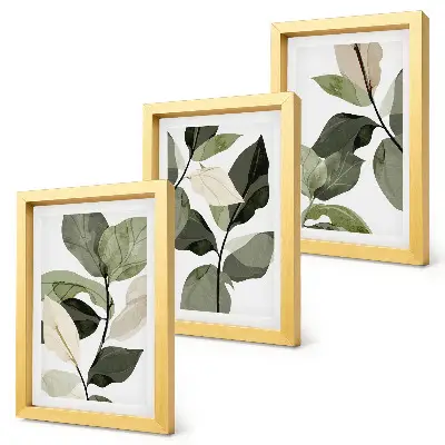 Painted delicate boho plant leaves triptych framed