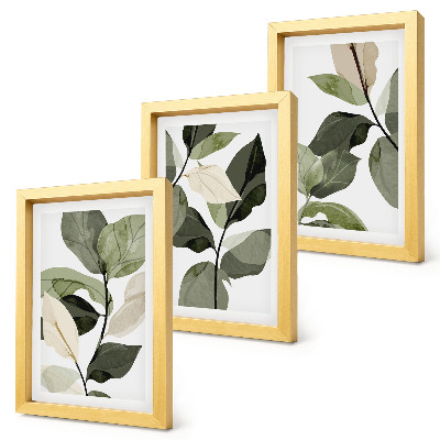 Framed triptych Painted delicate boho plant leaves