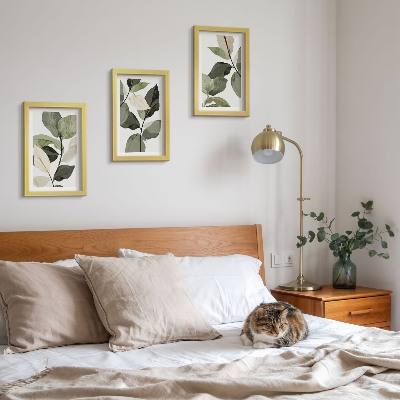 Framed triptych Painted delicate boho plant leaves