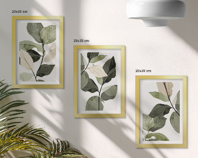 Framed triptych Painted delicate boho plant leaves
