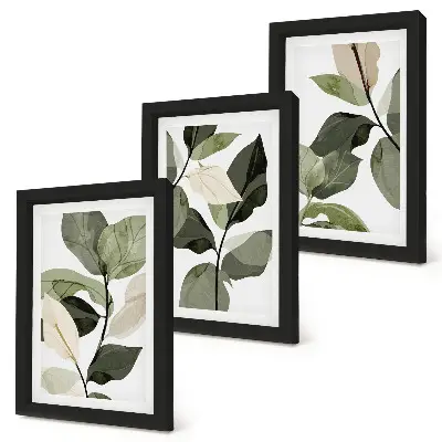 Painted delicate boho plant leaves triptych framed