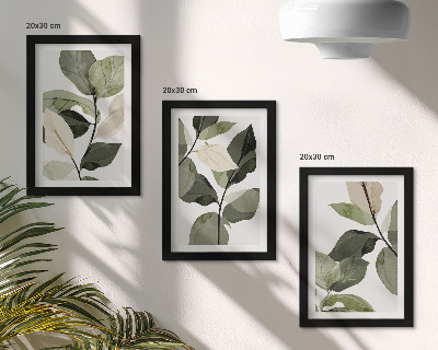 Framed triptych Painted delicate boho plant leaves