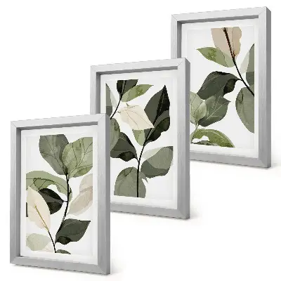 Painted delicate boho plant leaves triptych framed