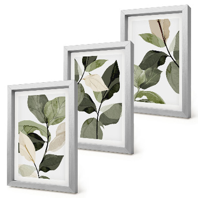 Framed triptych Painted delicate boho plant leaves