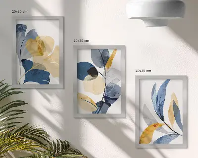 3-piece wall art set with plant motifs in a watercolor style
