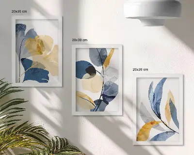 3-piece wall art set with plant motifs in a watercolor style