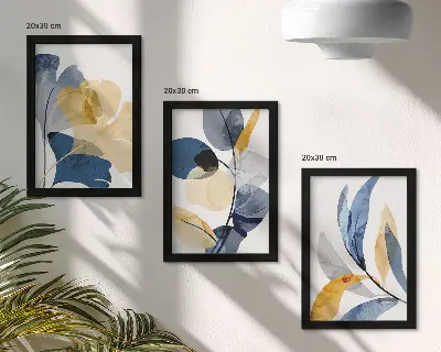 3-piece wall art set with plant motifs in a watercolor style