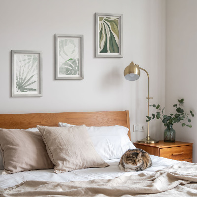 Photo frame wall Plant leaves in shades of green and gray
