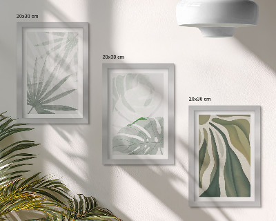 Photo frame wall Plant leaves in shades of green and gray