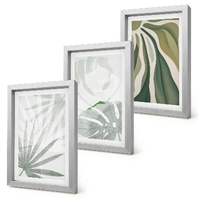 Photo frame wall Plant leaves in shades of green and gray