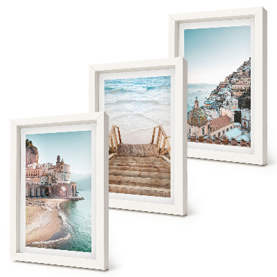 3-piece wall art set Summer pastel views with seaside architecture and beach