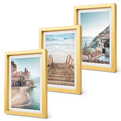 3-piece wall art set Summer pastel views with seaside architecture and beach