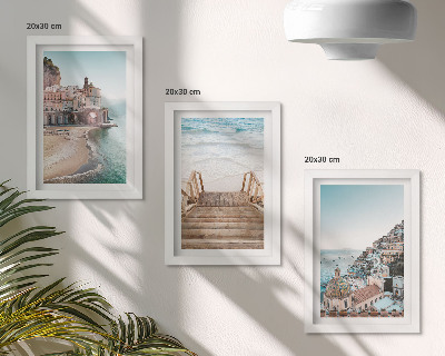 3-piece wall art set Summer pastel views with seaside architecture and beach