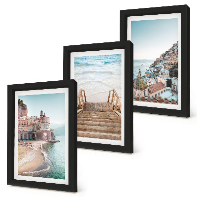 3-piece wall art set Summer pastel views with seaside architecture and beach