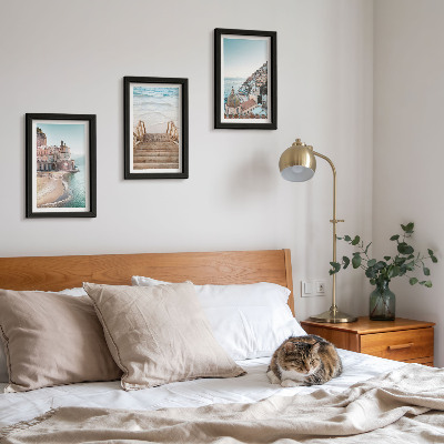 3-piece wall art set Summer pastel views with seaside architecture and beach