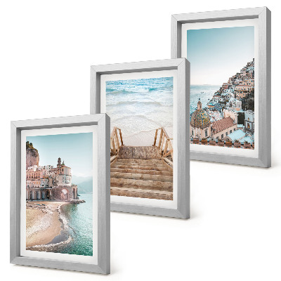 3-piece wall art set Summer pastel views with seaside architecture and beach
