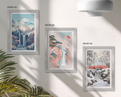 Photo frame wall Mountain landscapes and waterfalls in different seasons