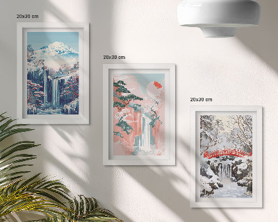 Photo frame wall Mountain landscapes and waterfalls in different seasons