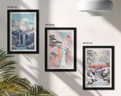 Photo frame wall Mountain landscapes and waterfalls in different seasons