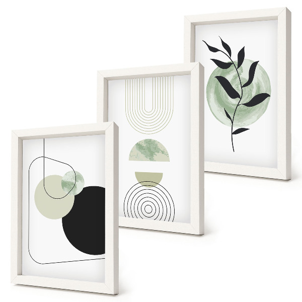 Photo frame wall Abstract shapes and plant motifs in green